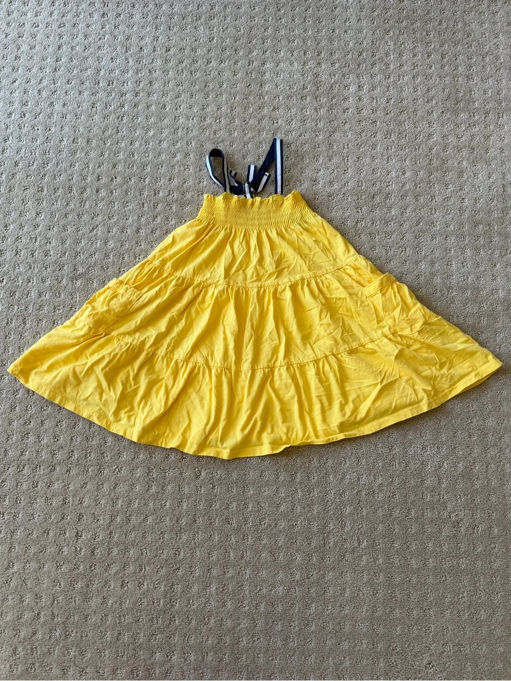 Ralph Lauren Girls’ Yellow Tiered Smocked Sundress With Navy/White Straps, Size